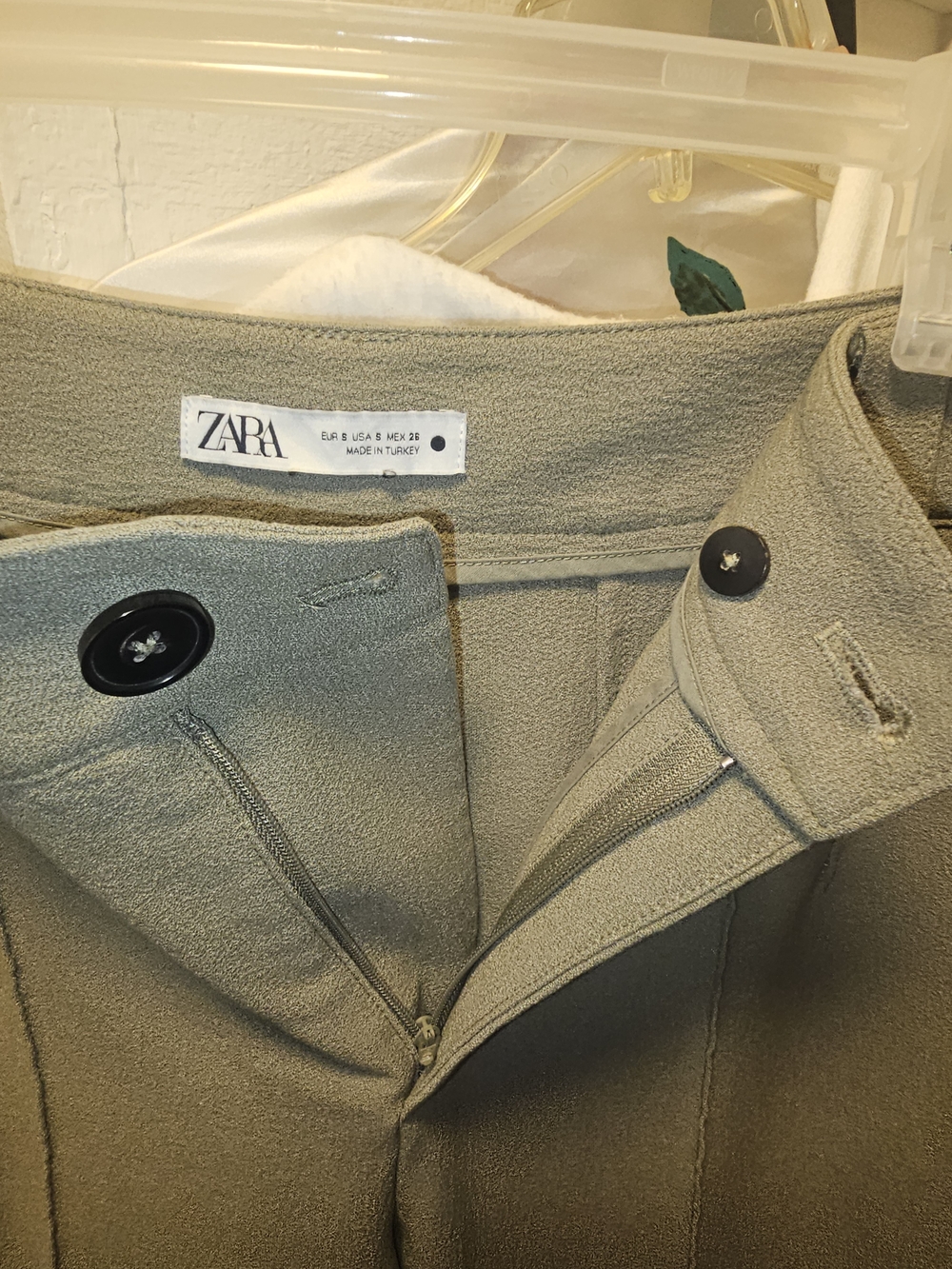 Zara Olive Green High-Waist Trousers with Button Detail